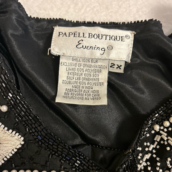 Beaded Blazer Crew Neck w Shoulder Pads Formal Black White Womens Size 2X Papel - Picture 6 of 11